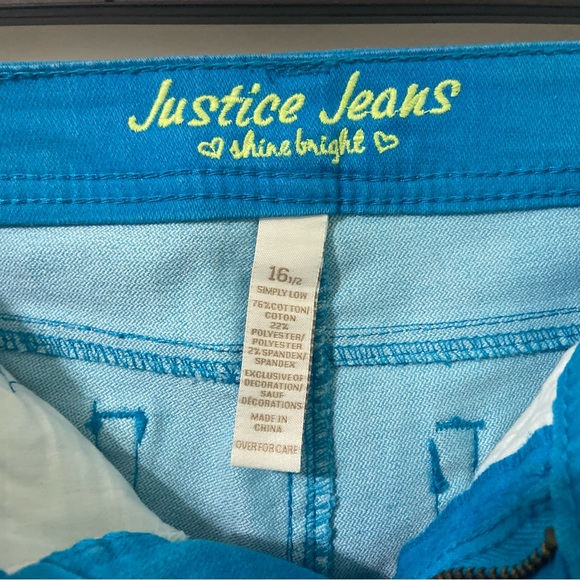 Justice Kids Bright Blue Teal Casual Pants Straight Leg Trousers - Picture 2 of 3